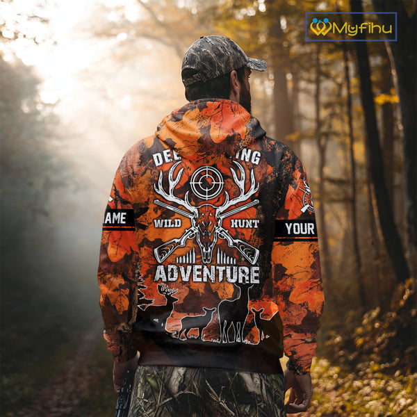 Orange Camo Deer Hunting 3D All Over Print Shirt, Custom Name Big Game for the Deer Hunter NBT30