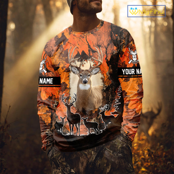 Orange Camo Deer Hunting 3D All Over Print Shirt, Custom Name Big Game for the Deer Hunter NBT30