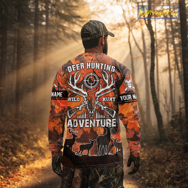 Orange Camo Deer Hunting 3D All Over Print Shirt, Custom Name Big Game for the Deer Hunter NBT30
