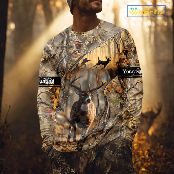 Beautiful Brown Camo Whitetail Deer Hunting Shirt - Hunting Clothes for Men, Hunter Gift Ideas NBT32