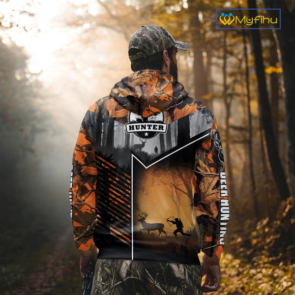 Orange Camo Deer Bow Hunting Custom Name Shirts - Best Hunting Apparel, Hunting Gifts for Men NBT42