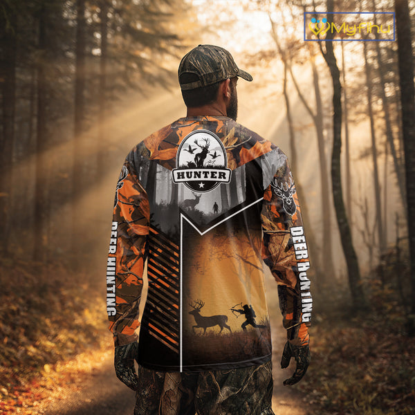 Orange Camo Deer Bow Hunting Custom Name Shirts - Best Hunting Apparel, Hunting Gifts for Men NBT42