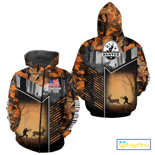 Orange Camo Deer Bow Hunting Custom Name Shirts - Best Hunting Apparel, Hunting Gifts for Men NBT42