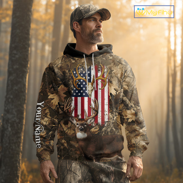 American Flag Whitetail Deer Camo Hunting Shirt, Best Hunting Clothes for Deer Hunting Season NBT64