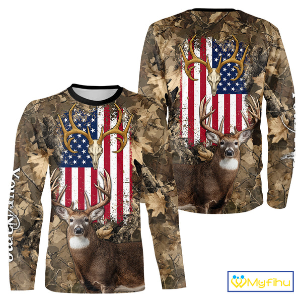 American Flag Whitetail Deer Camo Hunting Shirt, Best Hunting Clothes for Deer Hunting Season NBT64