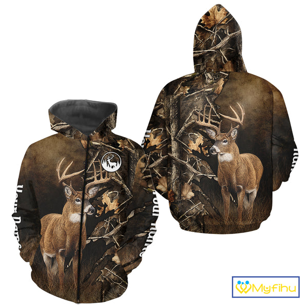 Deer Hunting Brown Camouflage Custom Name 3D Printing Shirt for Men, Deer Hunting Gifts NBT160