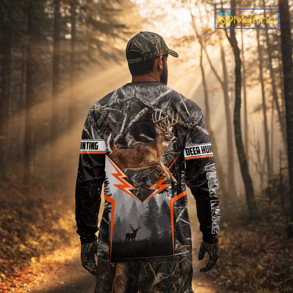 Jumping Whitetail Deer Hunting Dark Camo Custom Name 3D All Over Printed Shirts, Hunting Gifts NBT73