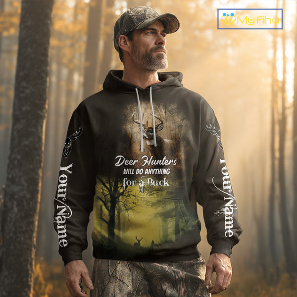 Best Brown Camo Deer Hunting Clothes Custom Name Whitetail Deer Design Hunting Gifts NBT78