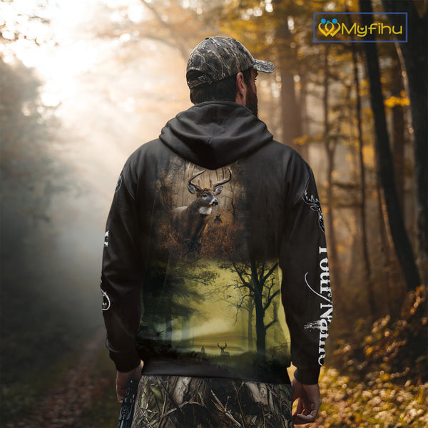 Best Brown Camo Deer Hunting Clothes Custom Name Whitetail Deer Design Hunting Gifts NBT78