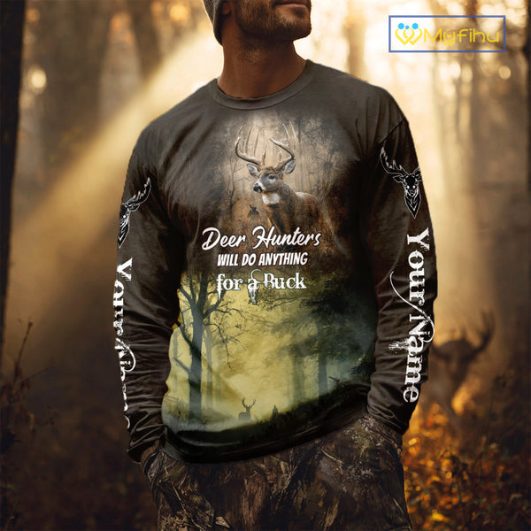 Best Brown Camo Deer Hunting Clothes Custom Name Whitetail Deer Design Hunting Gifts NBT78