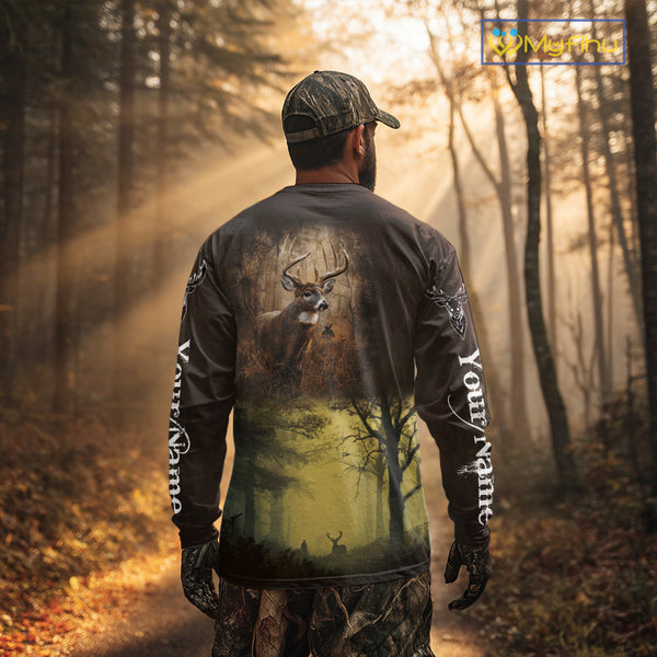 Best Brown Camo Deer Hunting Clothes Custom Name Whitetail Deer Design Hunting Gifts NBT78