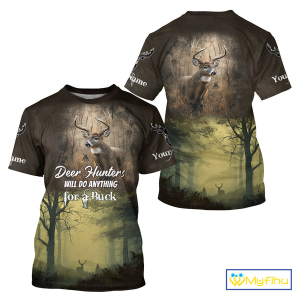 Best Brown Camo Deer Hunting Clothes Custom Name Whitetail Deer Design Hunting Gifts NBT78
