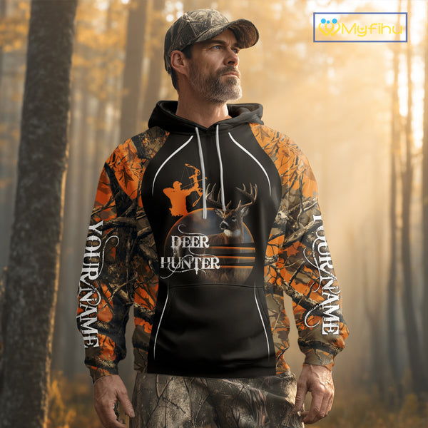 Deer Bow Hunting Orange Camo Custom Name Shirts, Personalized Deer Hunting Clothes, Hunting Gifts NBT102