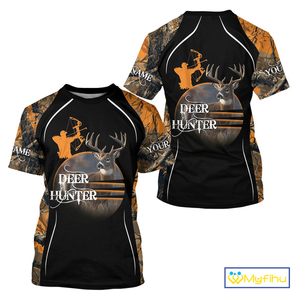Deer Bow Hunting Orange Camo Custom Name Shirts, Personalized Deer Hunting Clothes, Hunting Gifts NBT102