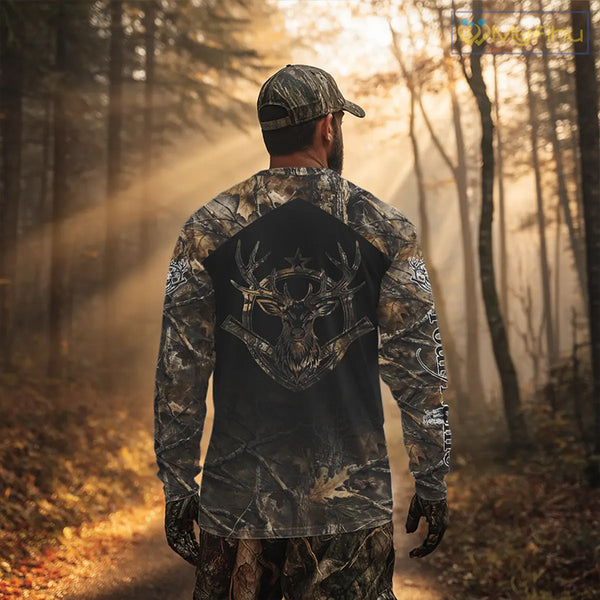 Whitetail Deer Hunting Shirts Personalized Black US Flag Camouflage, Best Gifts for Hunters NBT275