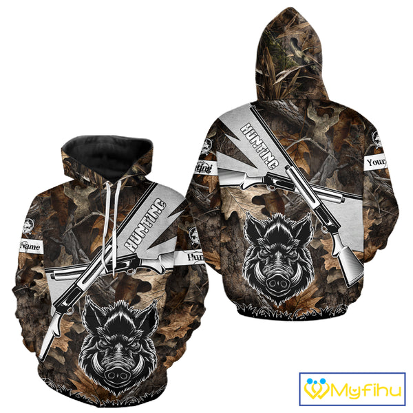 Wild Boar Hunting Rifle Vector 3D Printed Custom Name Shirts, Boar Hunting Clothing, Hunting Gifts NBT219