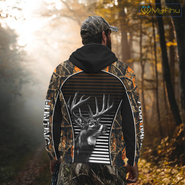 Custom Whitetail Deer Hunting Orange Camouflage with Buck Head 3D Printed Shirts, Hunting Gifts NBT226