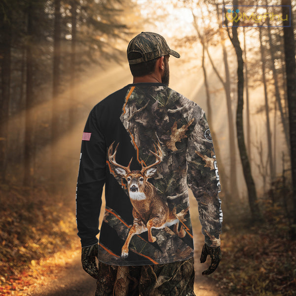 Whitetail Deer Hunting Brown Camo with Scope US Flag Shirts, Deer Hunting Clothes for Hunters NBT230