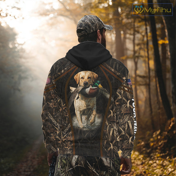 Waterfowl Duck Hunting Yellow Labrador Retriever Camo US Flag 3D Shirts, Duck Hunting Gifts NBT239
