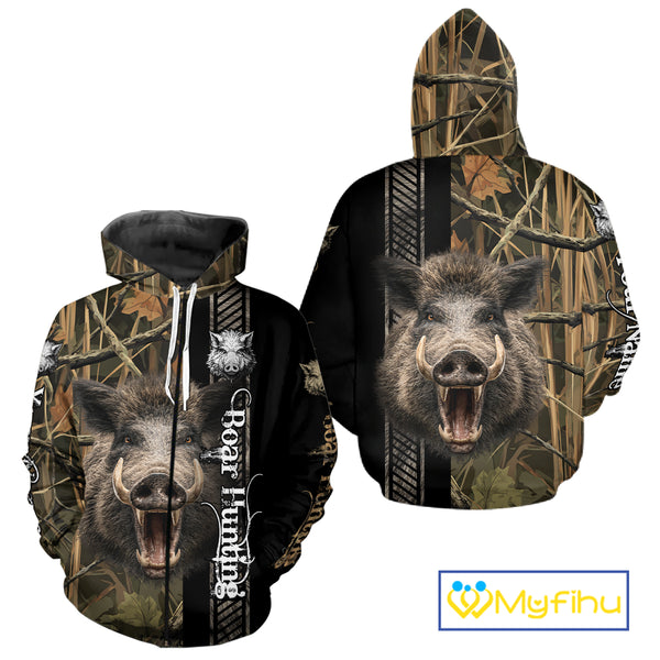 Personalized Wild Hog Hunting Camo Custom Name Best Gifts for Hunters, Boar Hunting Clothes NBT115