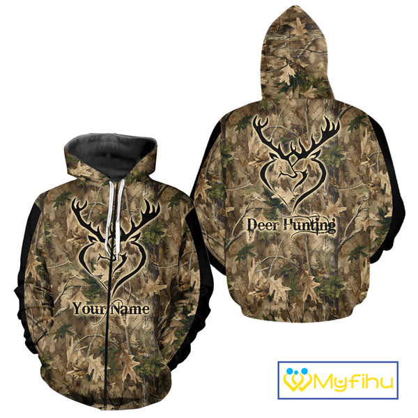 Deer Hunting Camouflage Customize Name 3D All Over Printed Shirts Hunting Outfits for Hunters NBT117
