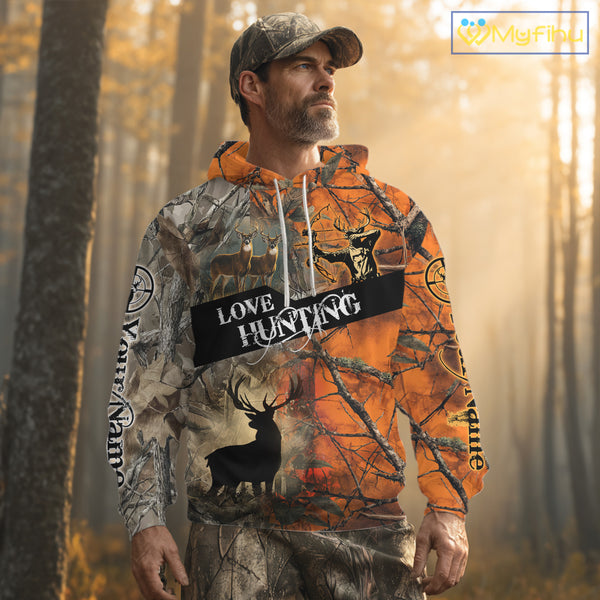 Personalized Deer Hunting Shirt 3D All Over Print Orange Camo Hunting Clothes NBT119