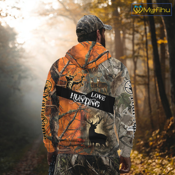 Personalized Deer Hunting Shirt 3D All Over Print Orange Camo Hunting Clothes NBT119