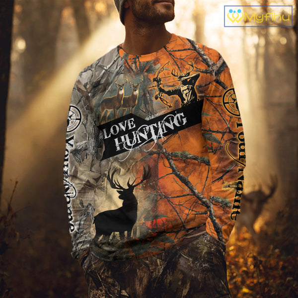 Personalized Deer Hunting Shirt 3D All Over Print Orange Camo Hunting Clothes NBT119
