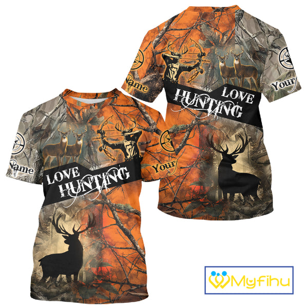 Personalized Deer Hunting Shirt 3D All Over Print Orange Camo Hunting Clothes NBT119