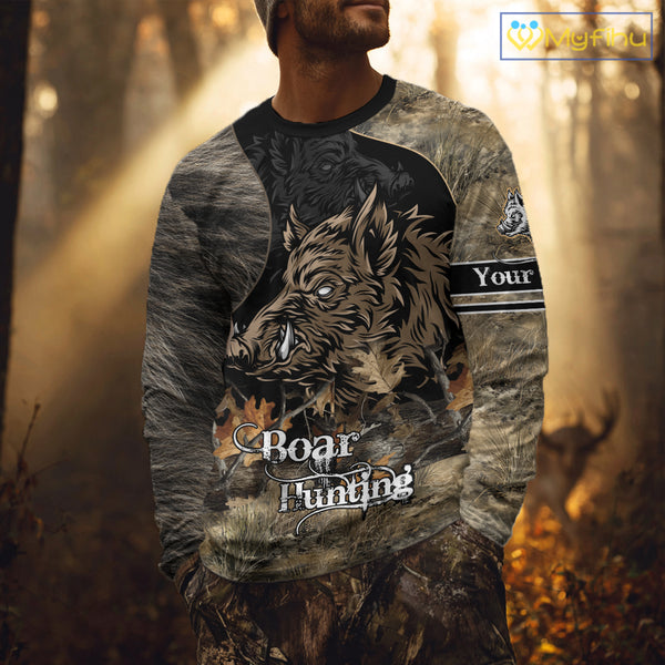 Wild Boar Hunting Camouflage Personalized Shirts for Boar Hunter, Hunting Gifts NBT127