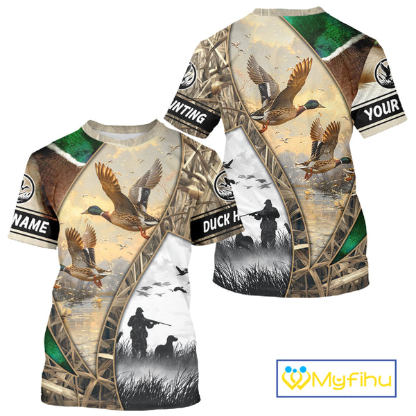 Custom Mallard Duck Hunting Camo 3D Printed Shirts, Personalized Duck Hunting Gifts NBT131