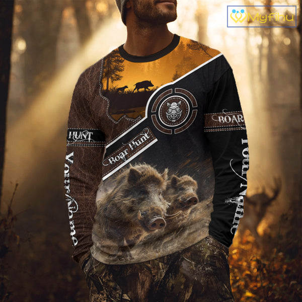 Wild Boar Hunting Leather Pattern Custom Name 3D All Over Printed Shirts Personalized Boar Shirt NBT143