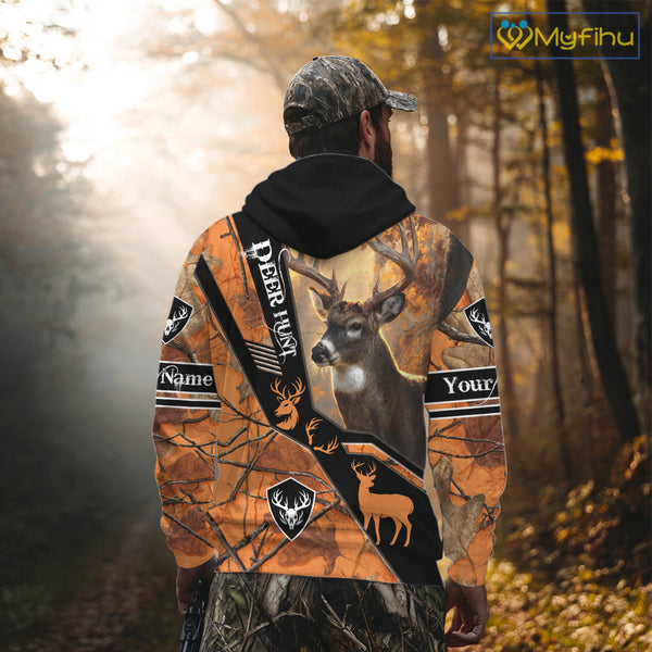 Deer Hunting Orange Camouflage 3D Printing Custom Name Shirts, Best Deer Hunting Shirts for Men NBT152