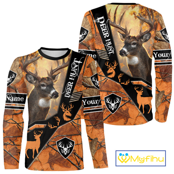 Deer Hunting Orange Camouflage 3D Printing Custom Name Shirts, Best Deer Hunting Shirts for Men NBT152