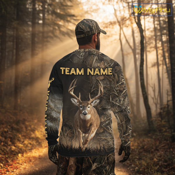 Custom Brown Camo with US Flag Deer Hunting Shirts for Men, Deer Hunting Clothes, Hunting Gifts NBT52