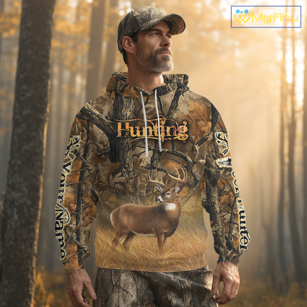 Whitetail Deer 3D All Over Printed Fall Season Camo Custom Name Best Gifts for Hunters NBT69
