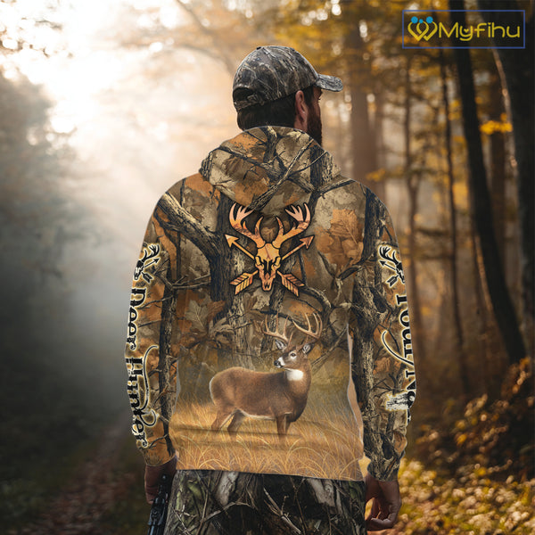 Whitetail Deer 3D All Over Printed Fall Season Camo Custom Name Best Gifts for Hunters NBT69