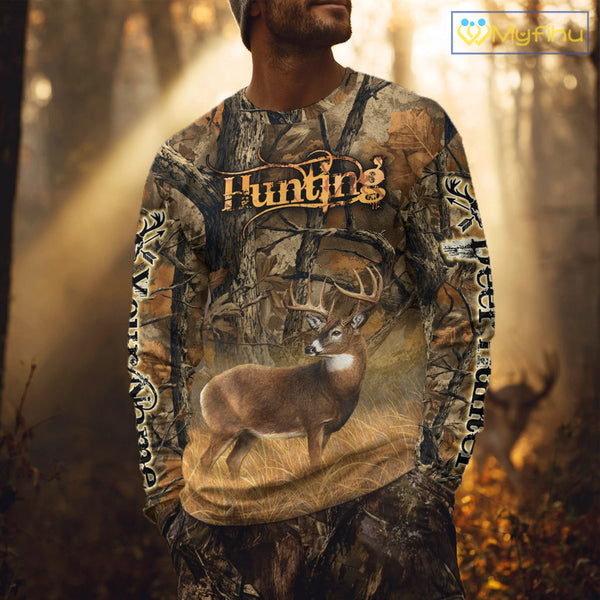 Whitetail Deer 3D All Over Printed Fall Season Camo Custom Name Best Gifts for Hunters NBT69