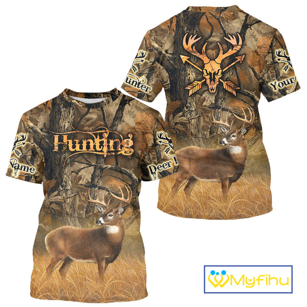 Whitetail Deer 3D All Over Printed Fall Season Camo Custom Name Best Gifts for Hunters NBT69