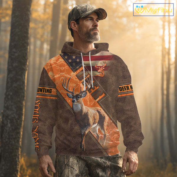 Whitetail Deer Hunting Leather Pattern Custom Name Shirt 3D All Over Printed Clothes, Hunting Gifts NBT90