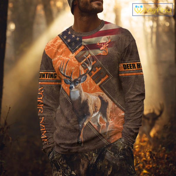 Whitetail Deer Hunting Leather Pattern Custom Name Shirt 3D All Over Printed Clothes, Hunting Gifts NBT90
