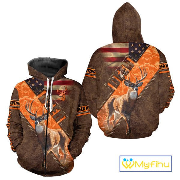 Whitetail Deer Hunting Leather Pattern Custom Name Shirt 3D All Over Printed Clothes, Hunting Gifts NBT90