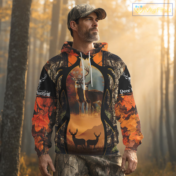 Orange Camo Whitetail Deer Hunting Shirt Custom name for Fall Season, Perfect Gifts for Hunters NBT04