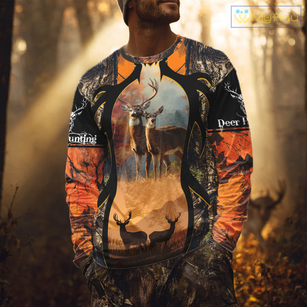 Orange Camo Whitetail Deer Hunting Shirt Custom name for Fall Season, Perfect Gifts for Hunters NBT04