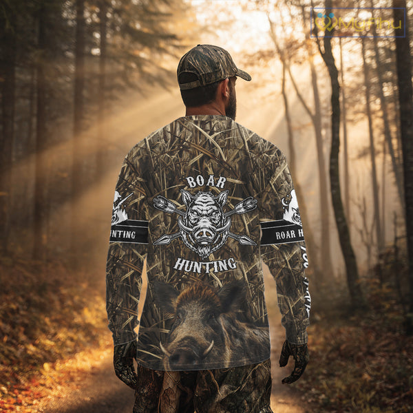 Personalized Wild Boar Hunting Camouflage Customize Name 3D All Over Printed Boar Hunting Shirts NBT104