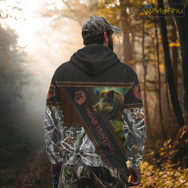 Wild Boar Hunting Black Camo Snow Winter 3D All Over Printed Shirts Custom Name Hunting Gift NHT103