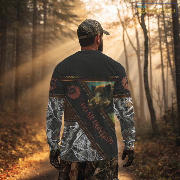 Wild Boar Hunting Black Camo Snow Winter 3D All Over Printed Shirts Custom Name Hunting Gift NHT103