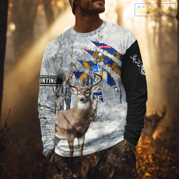 Snow Camo Deer Hunting Shirt, Pennsylvania Flag, Whitetail Hunters NBT13