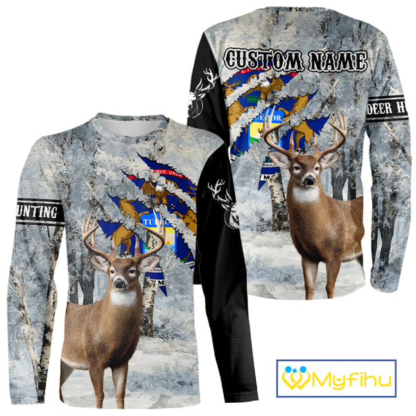 Snow Camo Deer Hunting Shirt, Pennsylvania Flag, Whitetail Hunters NBT13