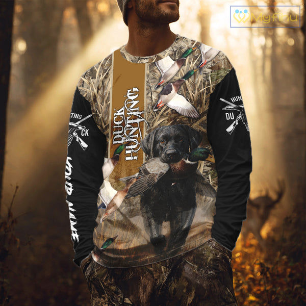 Duck Hunting with Black Lab Custom Name 3D All Over Print Camo Shirt, Hunting Gifts for Hunters NBT109